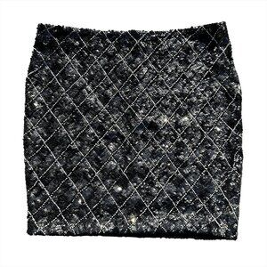 NWT - HAUTE HIPPIE Sequin Short Mini Skirt - Small - black, silver argyle - glam